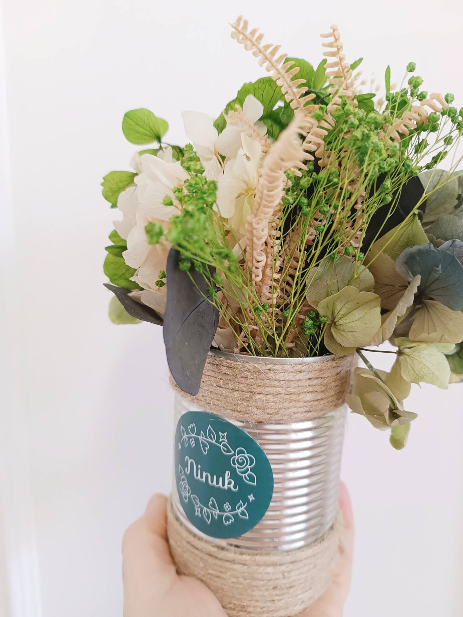 Lata de flores preservadas verde - 4