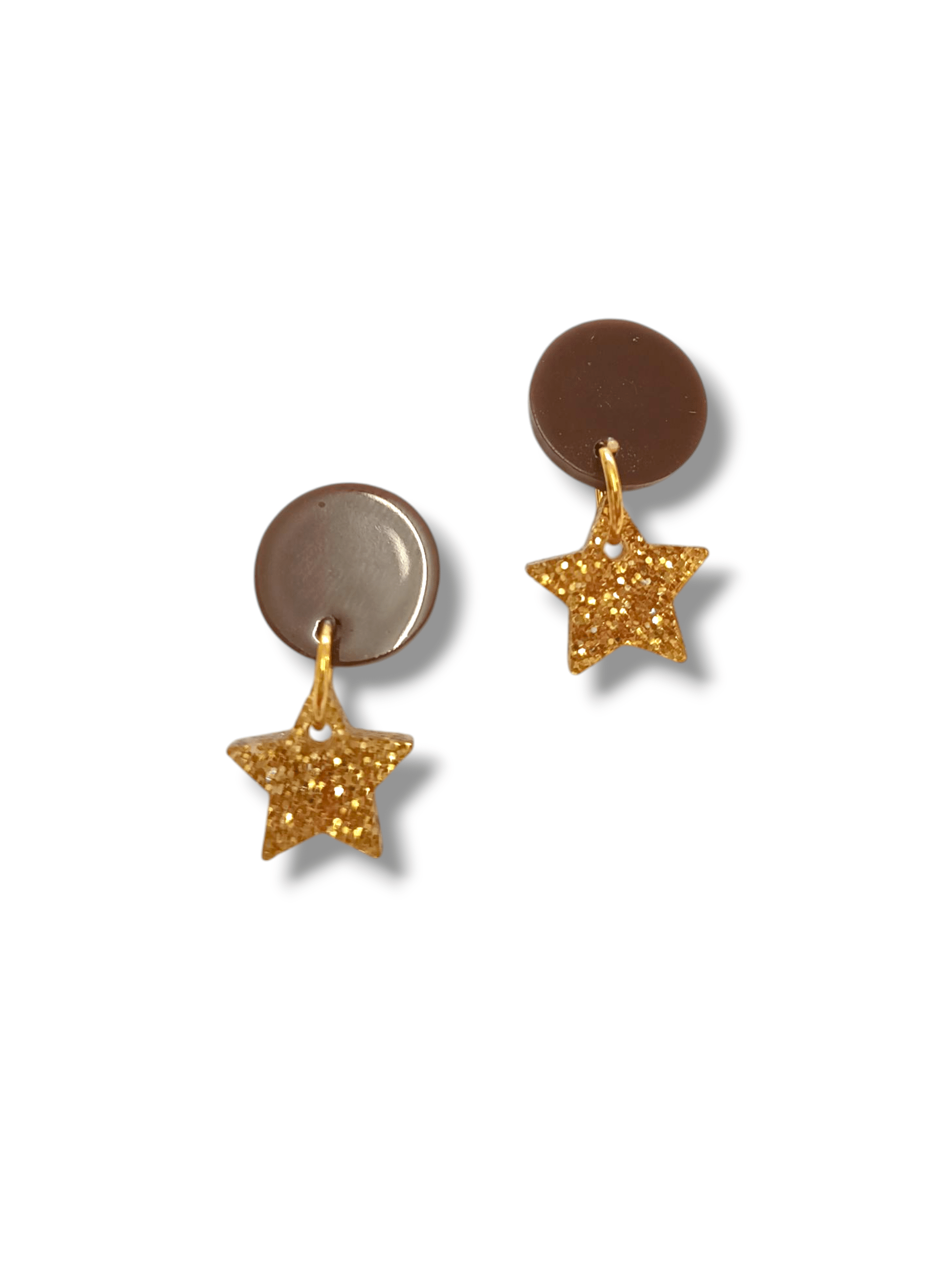 Pendientes botón marrón y estrella dorada - 1