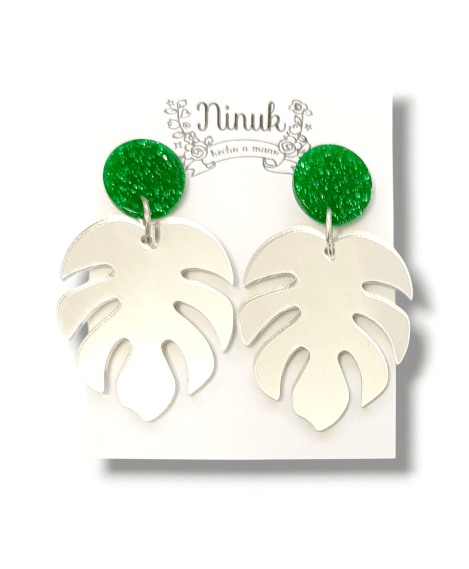 Pendientes de Monsteras botón verde - 1