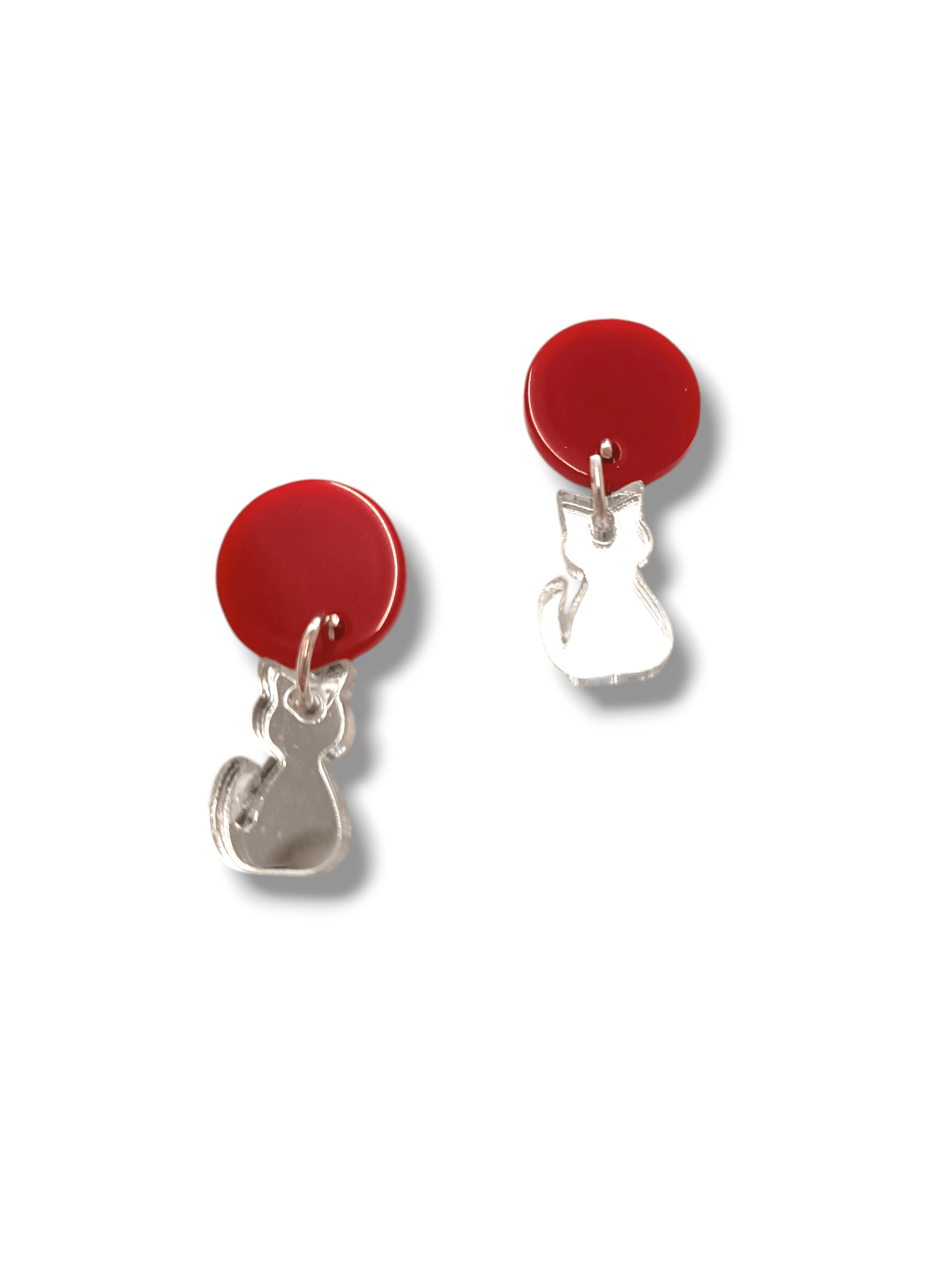 Pendientes gatos botón rojo - 1