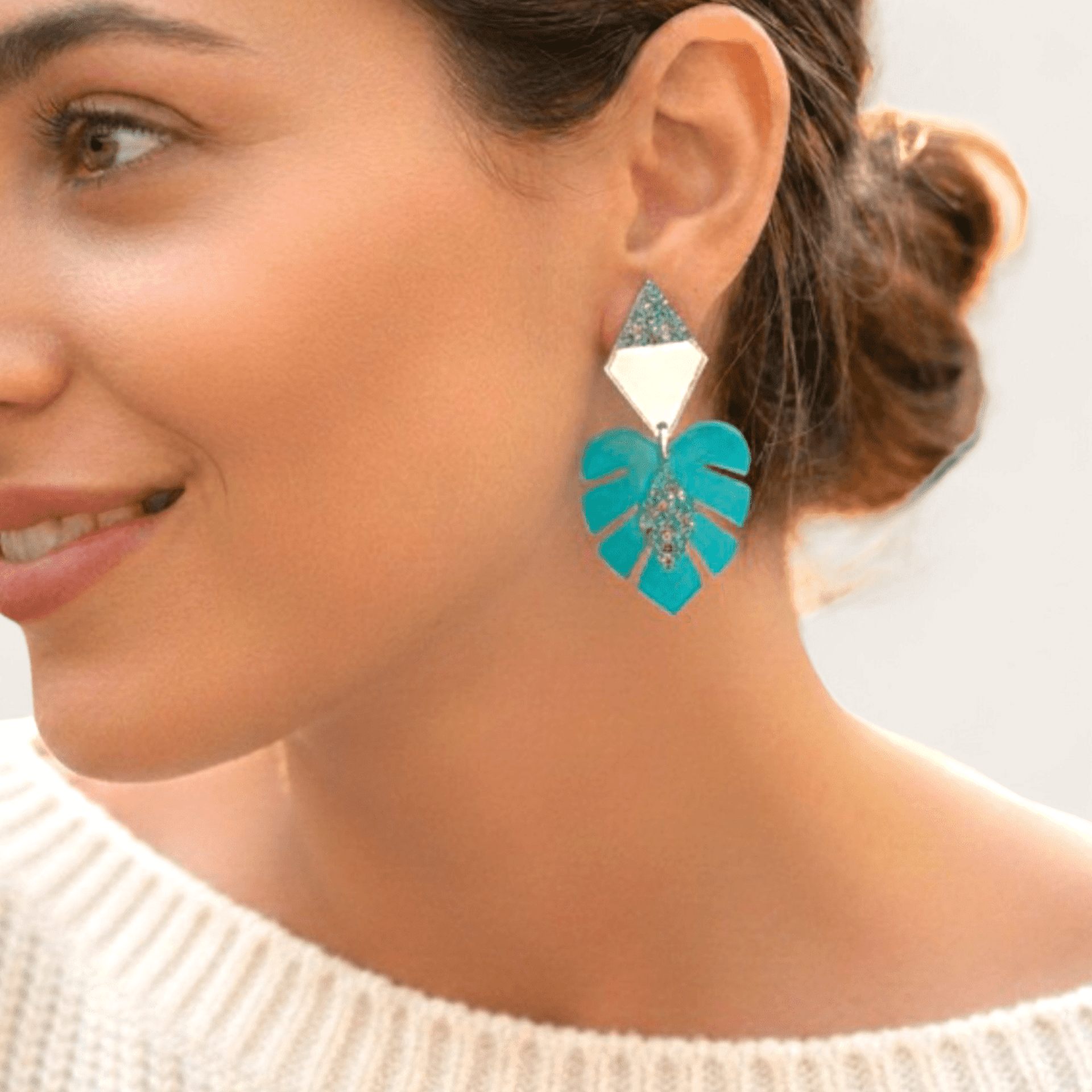 Pendientes monsteras y purpurina - 2